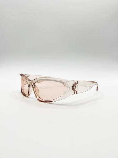 Wrap Around Racer Sunglasses in Translucent Pink