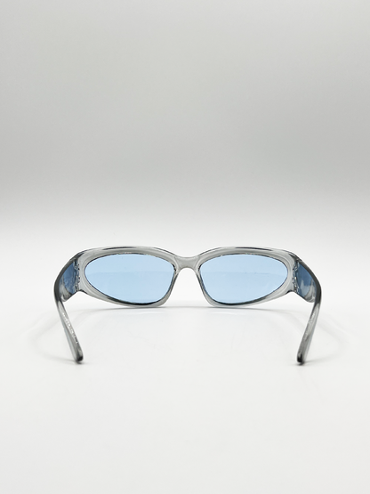 Wrap Around Racer Sunglasses in Translucent Blue