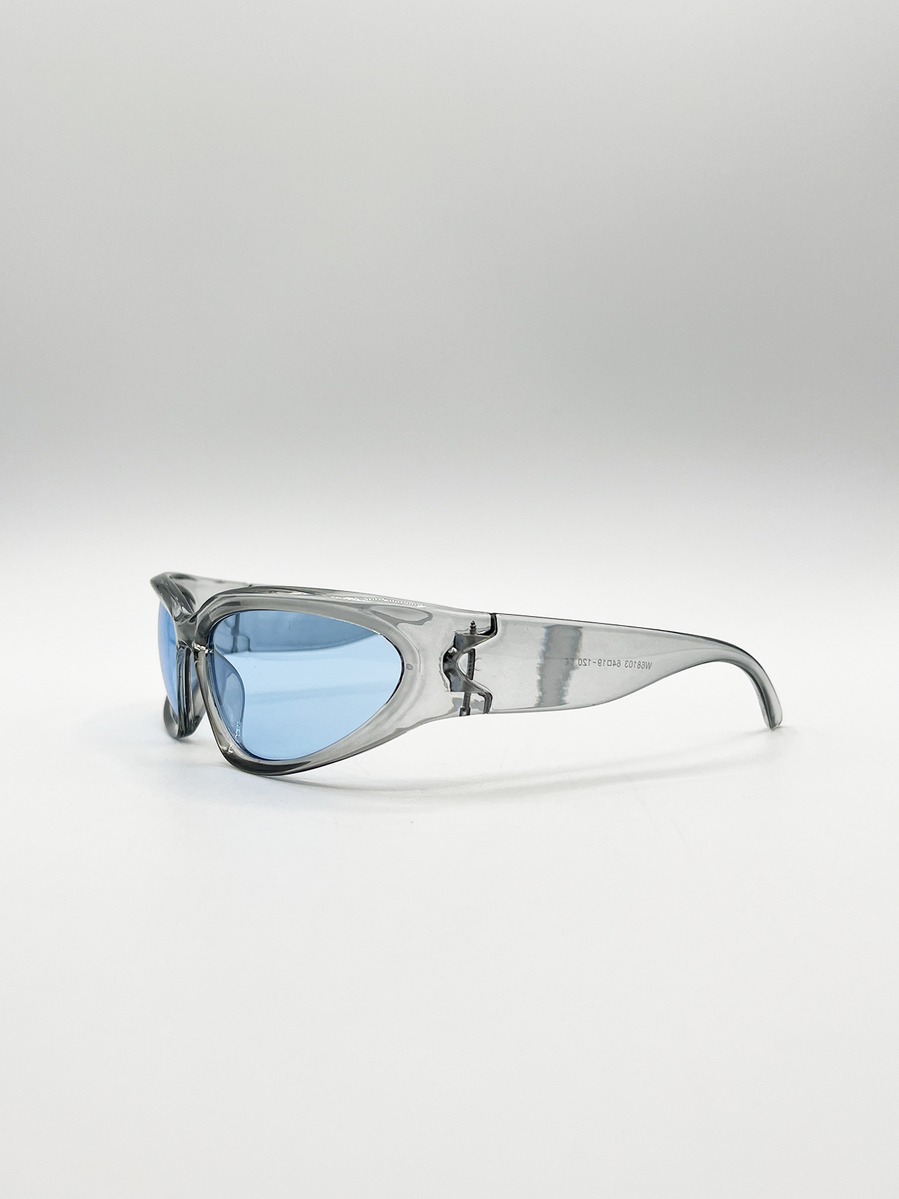 Wrap Around Racer Sunglasses in Translucent Blue
