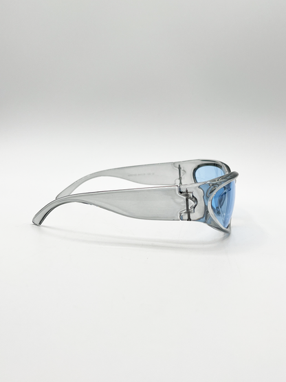 Wrap Around Racer Sunglasses in Translucent Blue