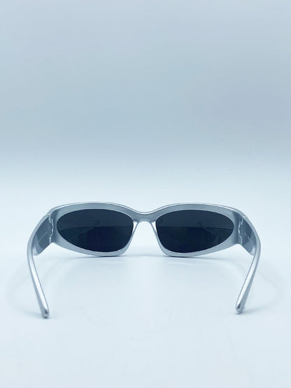 Wrap Around Racer Sunglasses in Silver