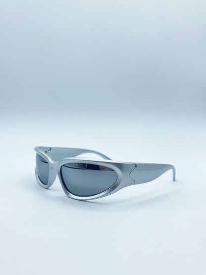 Wrap Around Racer Sunglasses in Silver