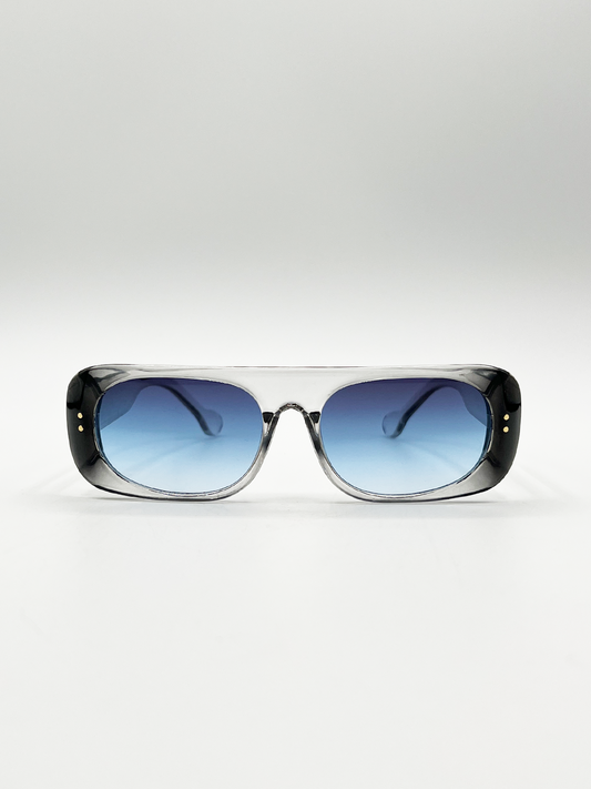 Flat Top Oval Sunglasses in Grey-Blue
