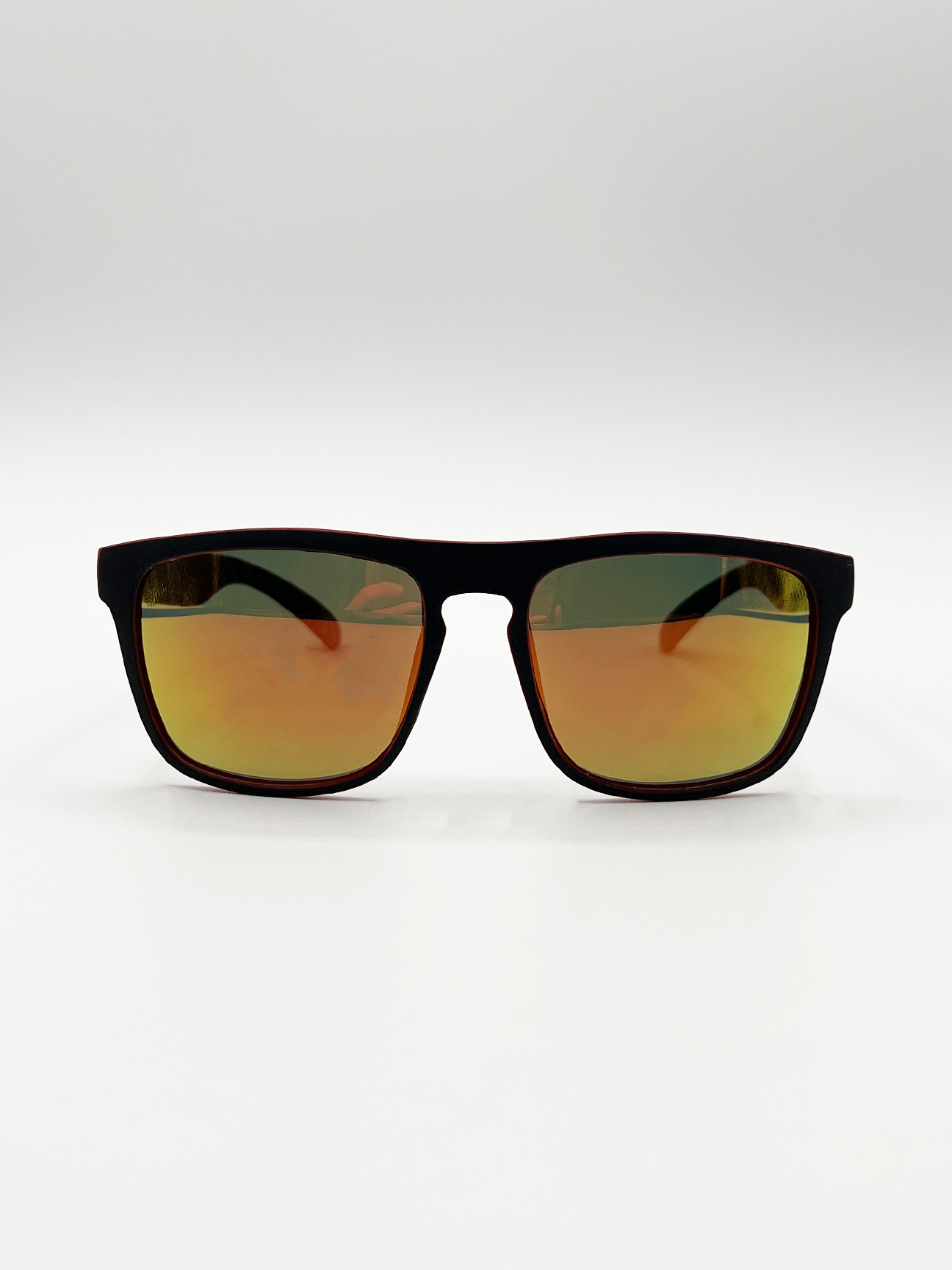 Matte Black Wayfarer Sunglasses with Orange Mirrored Lens