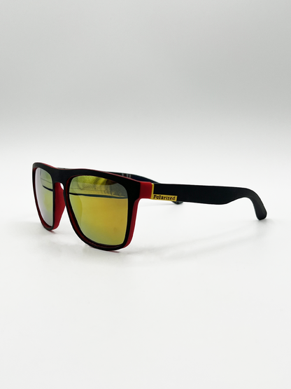 Matte Black Wayfarer Sunglasses with Orange Mirrored Lens