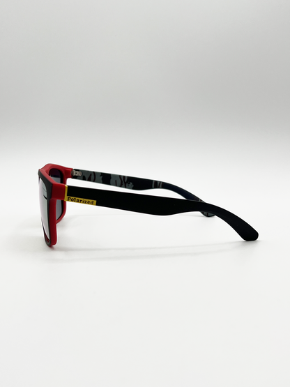 Matte Black Wayfarer Sunglasses with Orange Mirrored Lens