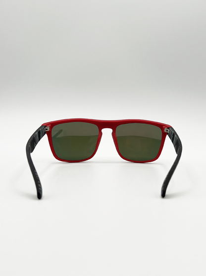 Matte Black Wayfarer Sunglasses with Orange Mirrored Lens