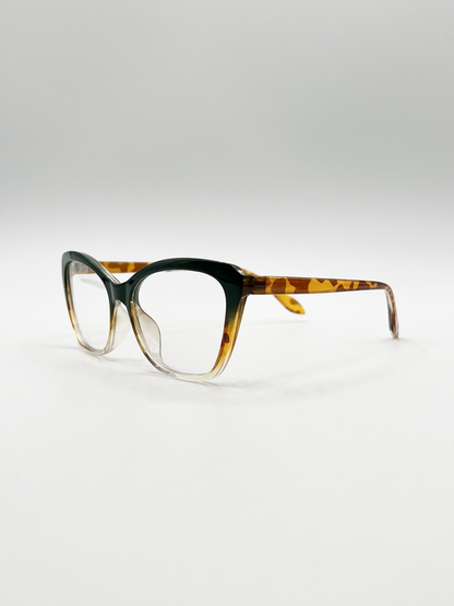 Green Tortoiseshell clear Lens Glasses