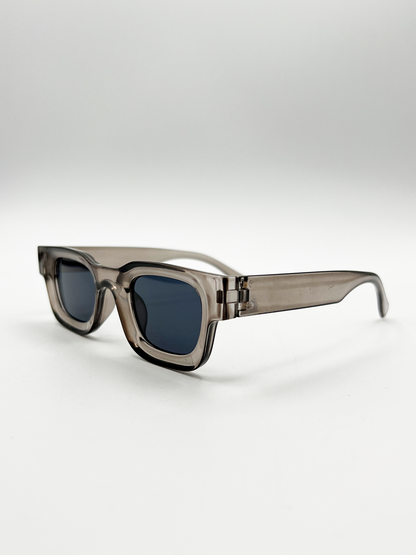 Chunky Square Frame Sunglasses in Clear Black