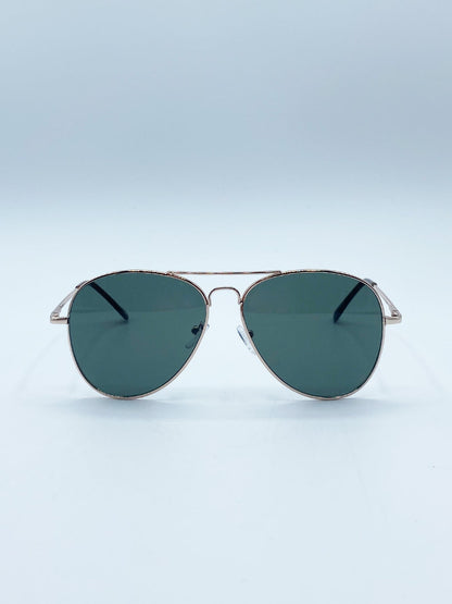 Gold Frame Aviators with Khaki Lenses