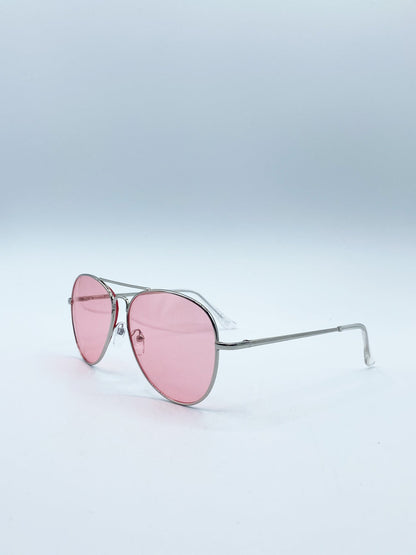 Silver Frame Aviators with Pink Lenses