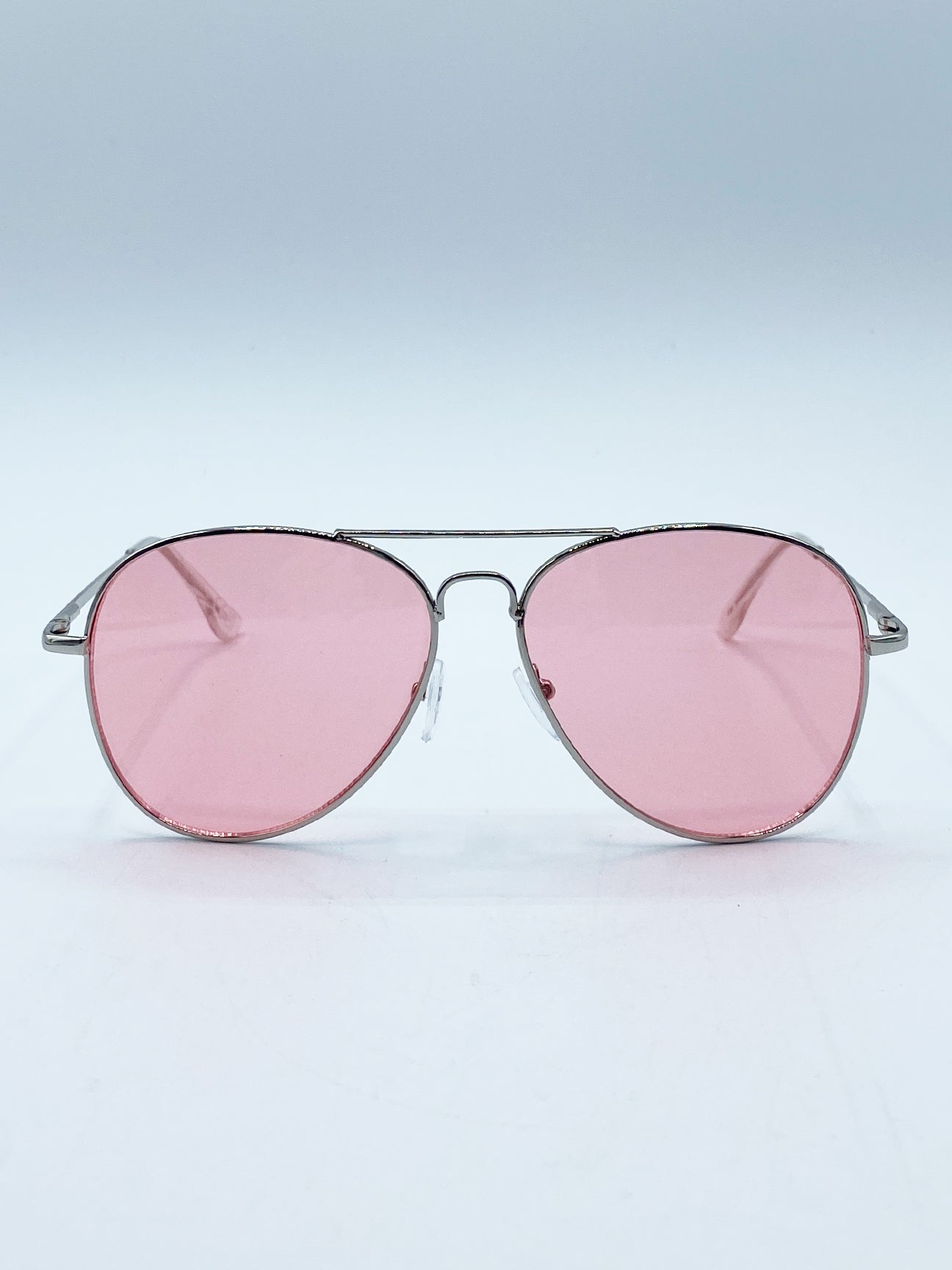 Silver Frame Aviators with Pink Lenses