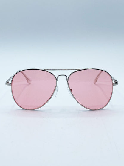 Silver Frame Aviators with Pink Lenses