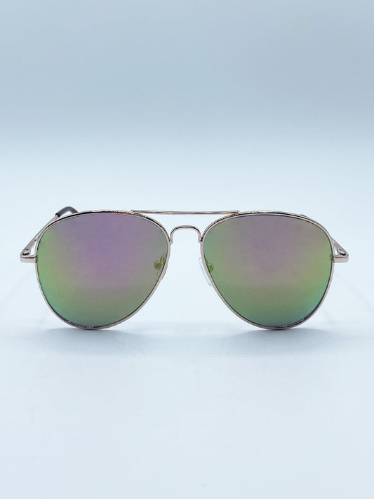 Gold Frame Aviators with Mirrored Pink Lenses