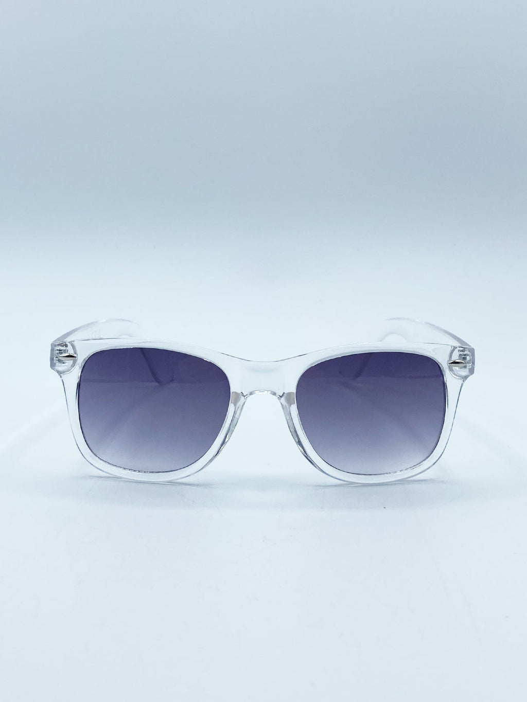 Clear Wayfarer Sunglasses with Graded Grey Lenses