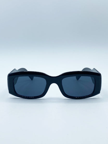 Chunky Rectangle Sunglasses with Extra Wide Arms in Black