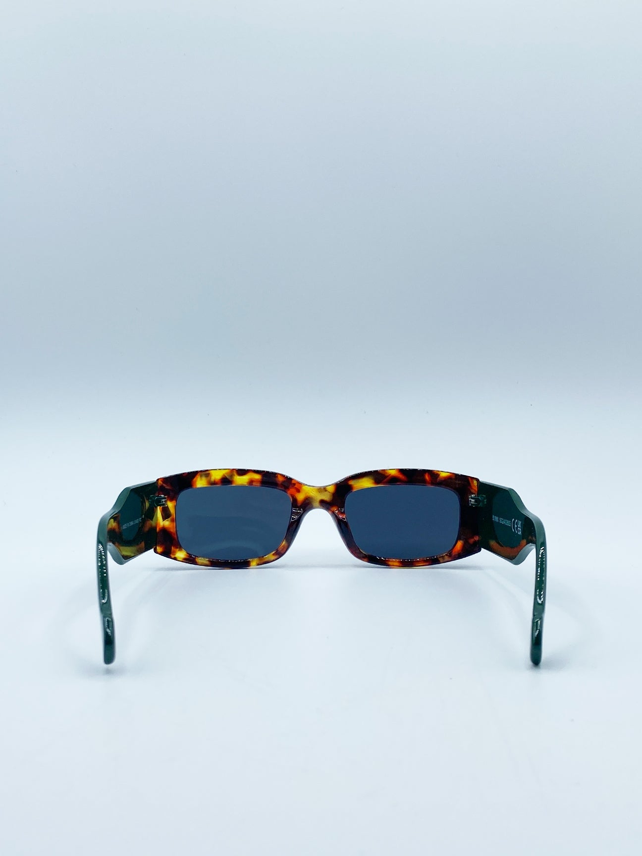 Chunky Rectangle Sunglasses in Green with Tortoiseshell Arms
