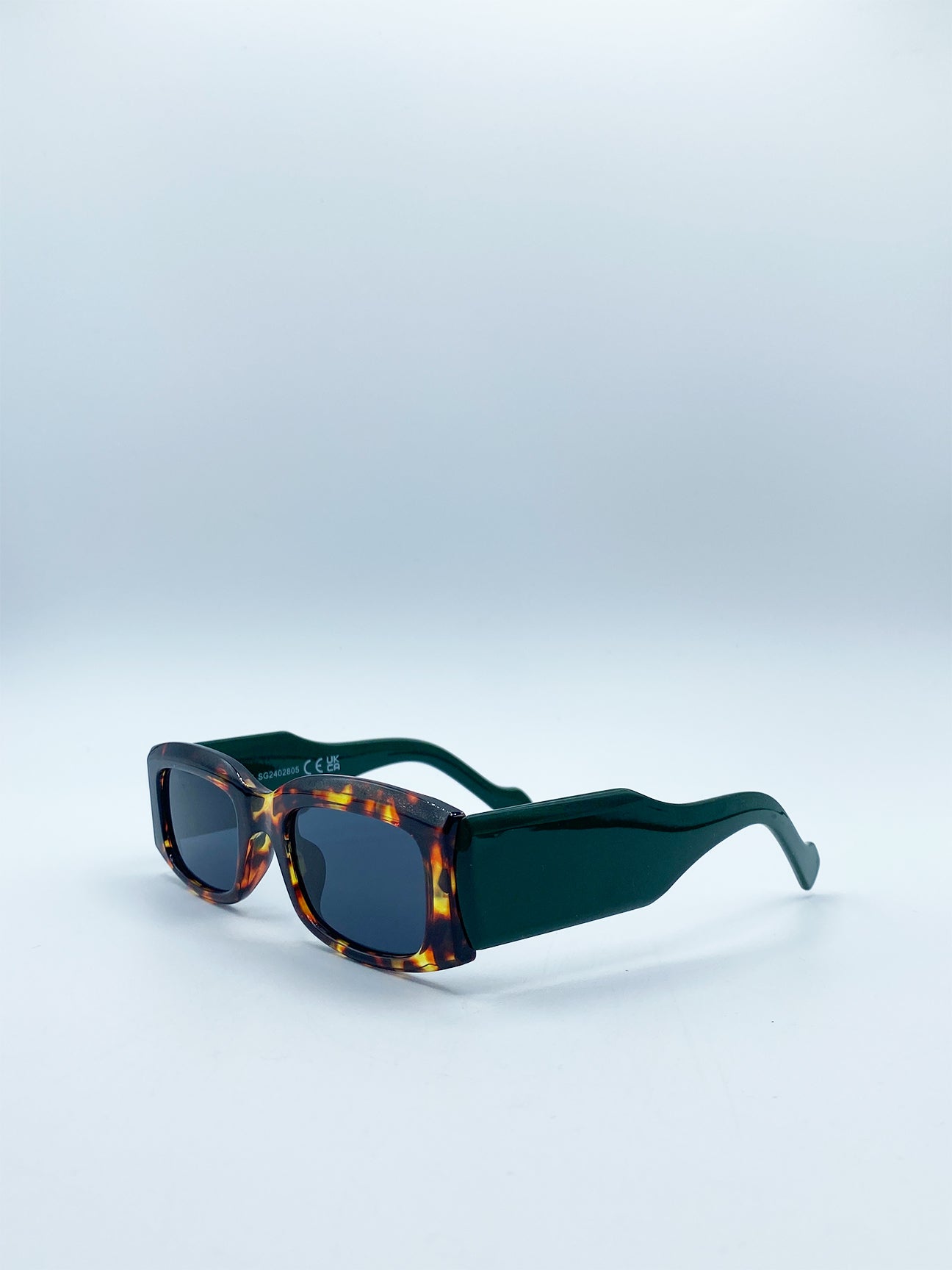 Chunky Rectangle Sunglasses in Green with Tortoiseshell Arms