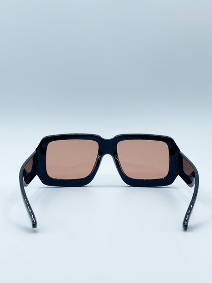 Oversized Square Frame Sunglasses In Black with Orange Lenses