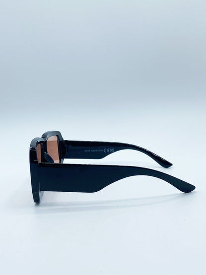 Oversized Square Frame Sunglasses In Black with Orange Lenses