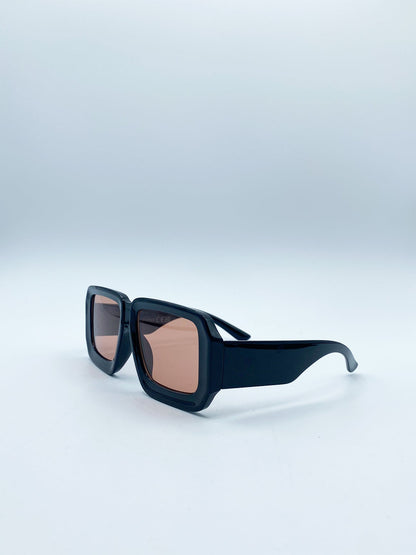 Oversized Square Frame Sunglasses In Black with Orange Lenses