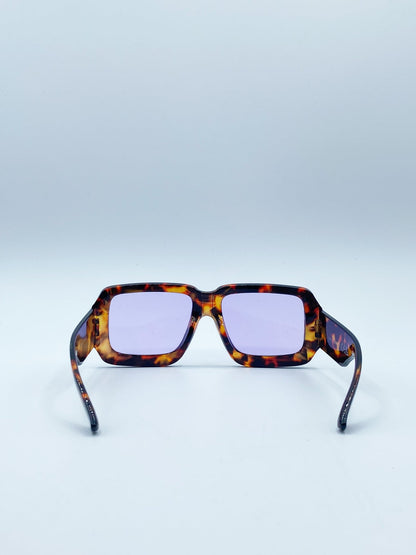 Oversized Square Frame in Brown Tortoiseshell with Purple Lenses