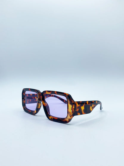 Oversized Square Frame in Brown Tortoiseshell with Purple Lenses