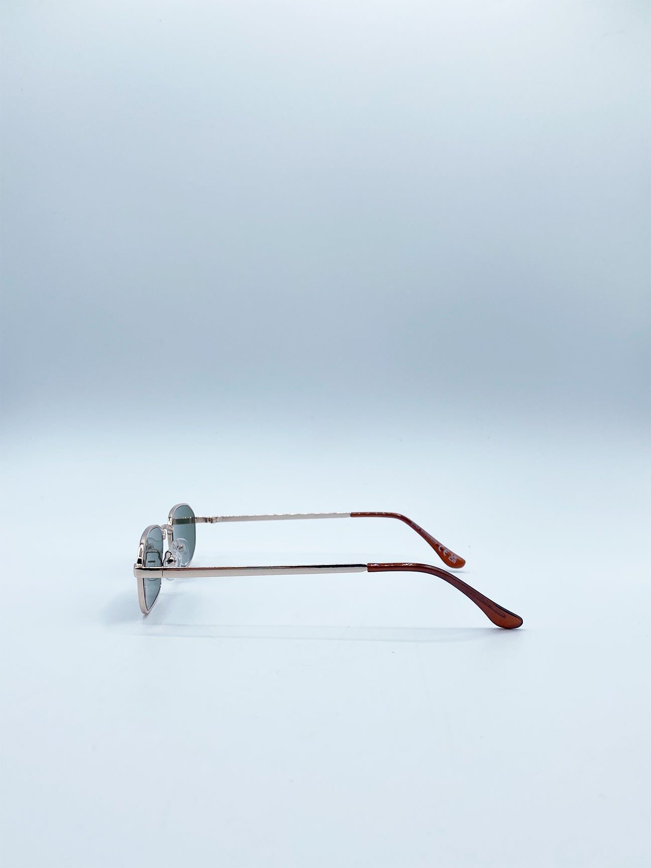 Slim Oval Metal Frame Sunglasses In Silver Khaki