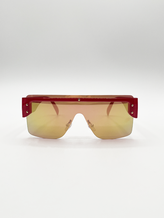 Oversized Flat Top Sunglasses with Mirrored Lens