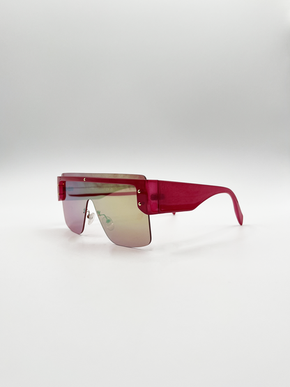 Oversized Flat Top Sunglasses with Mirrored Lens