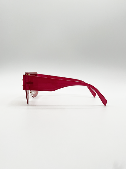 Oversized Flat Top Sunglasses with Mirrored Lens