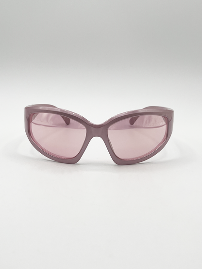 Wrap Around Sunglasses in Pearlized Pink