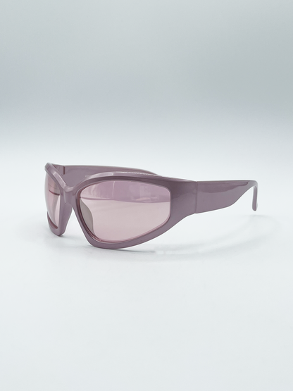 Wrap Around Sunglasses in Pearlized Pink