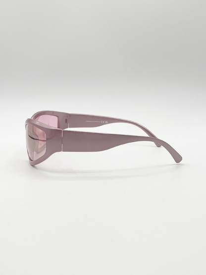 Wrap Around Sunglasses in Pearlized Pink