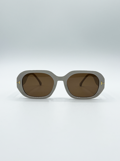 Oval Sunglasses with Wide Arm in Cream