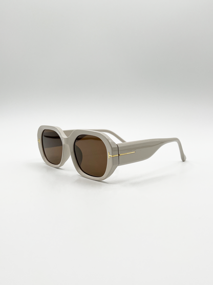 Oval Sunglasses with Wide Arm in Cream