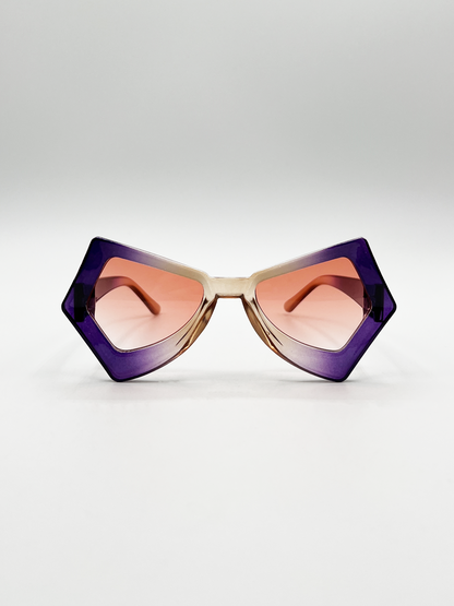 2 Tone Angular Sunglasses in Purple