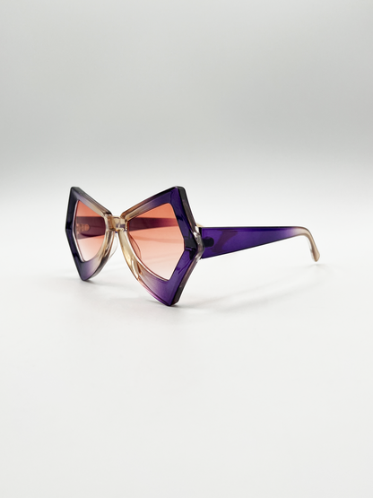 2 Tone Angular Sunglasses in Purple