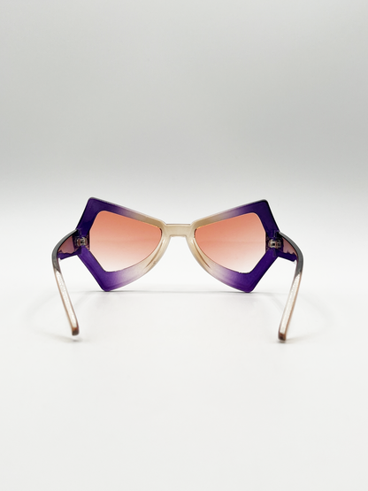 2 Tone Angular Sunglasses in Purple