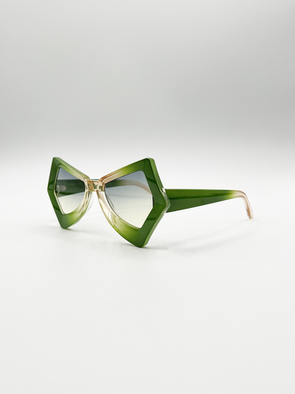 2 Tone Angular Sunglasses in Green