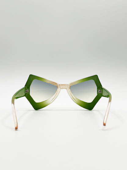 2 Tone Angular Sunglasses in Green