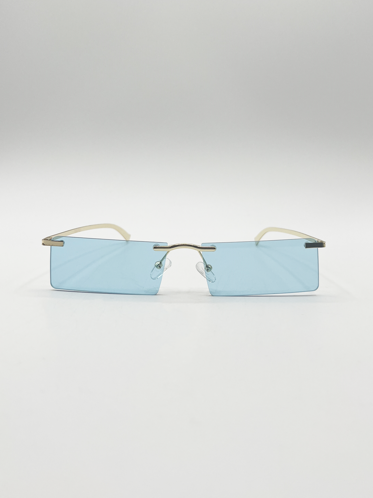 Frameless Rectangle Sunglasses in Pale Blue