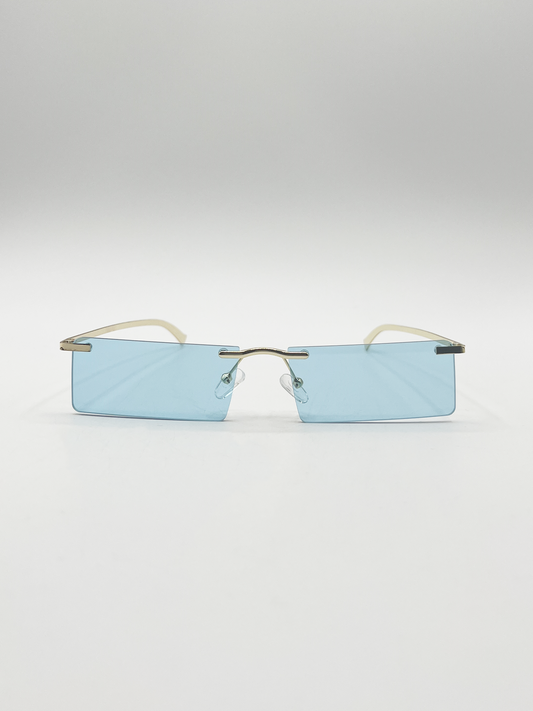 Frameless Rectangle Sunglasses in Pale Blue