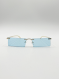 Frameless Rectangle Sunglasses in Pale Blue