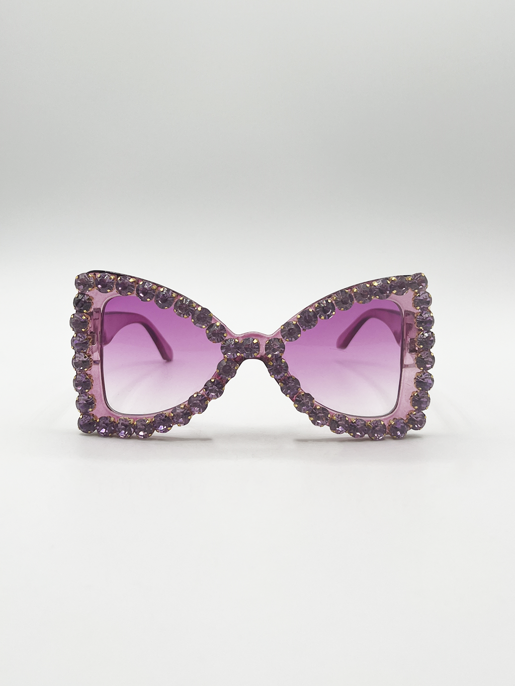 Oversized Triangular Crystal Gem Sunglasses in Purple
