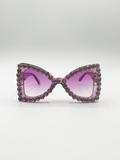 Oversized Triangular Crystal Gem Sunglasses in Purple