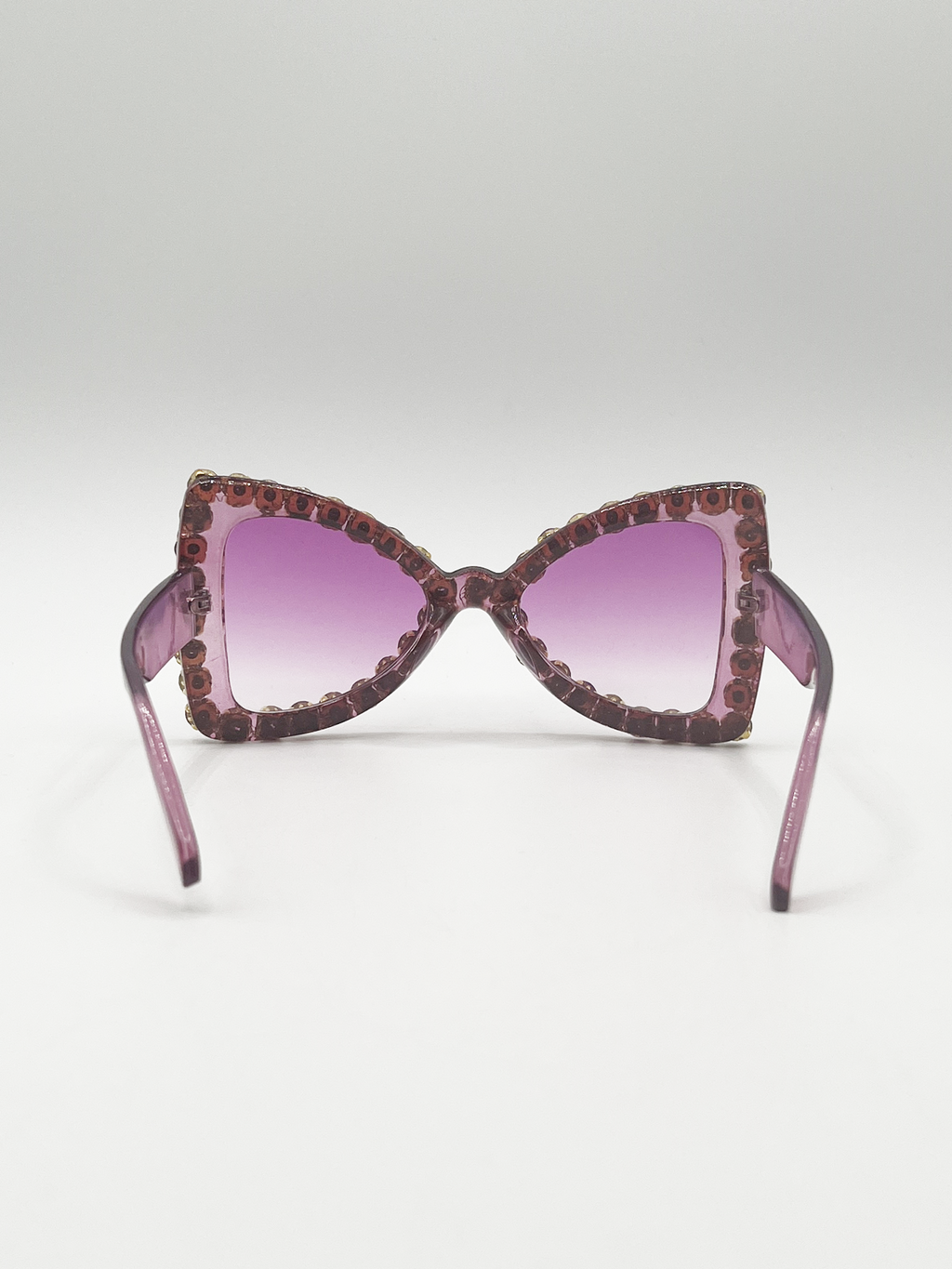 Oversized Triangular Crystal Gem Sunglasses in Purple
