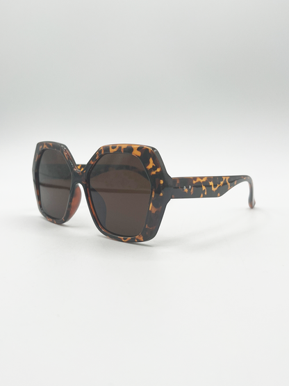 Oversized Rounded Angular Sunglasses in Tortoiseshell