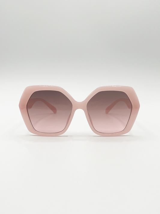Oversized Rounded Angular Sunglasses in Pink