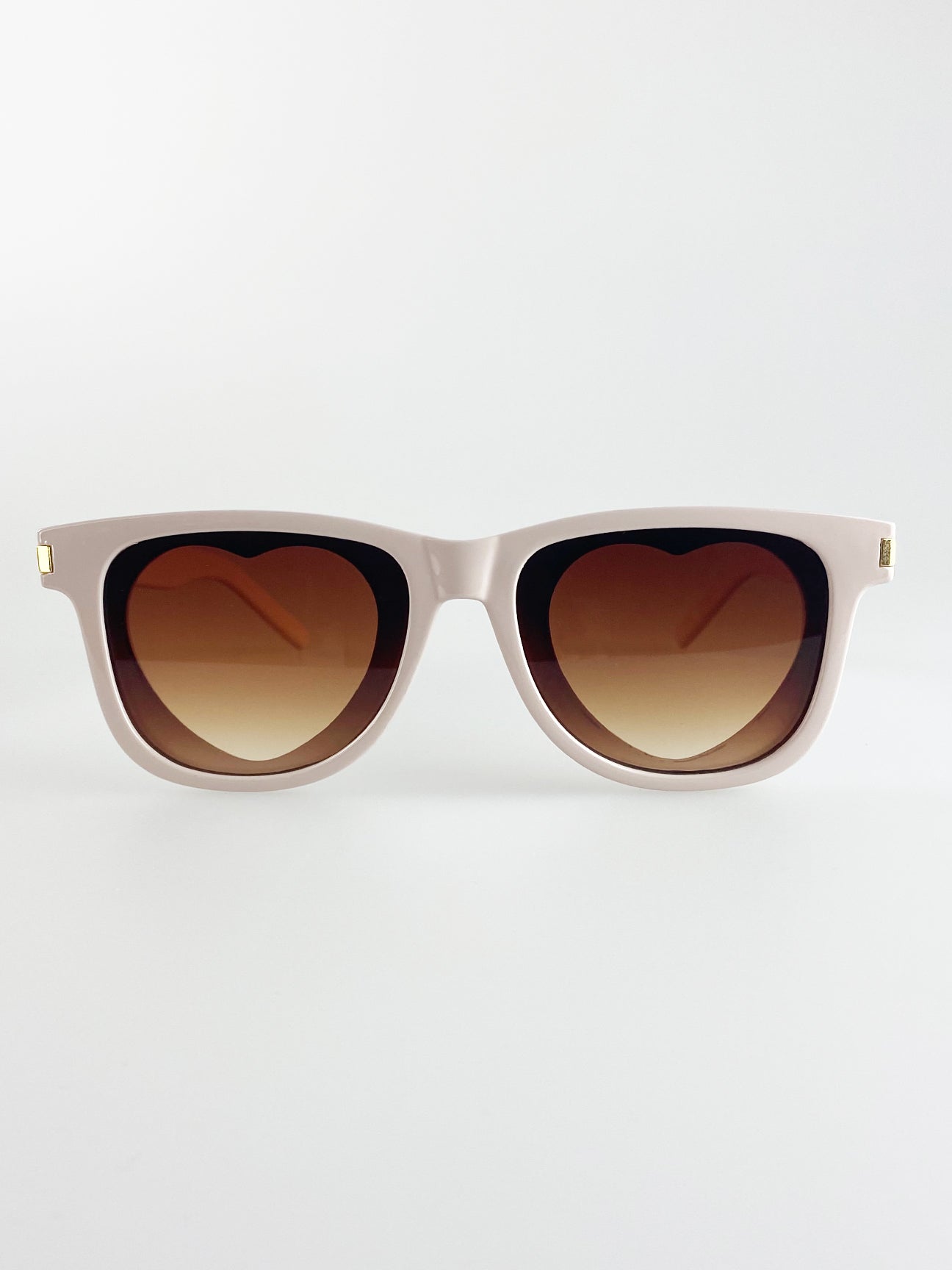 Cream Rectangle Sunglasses with Black Heart Lenses